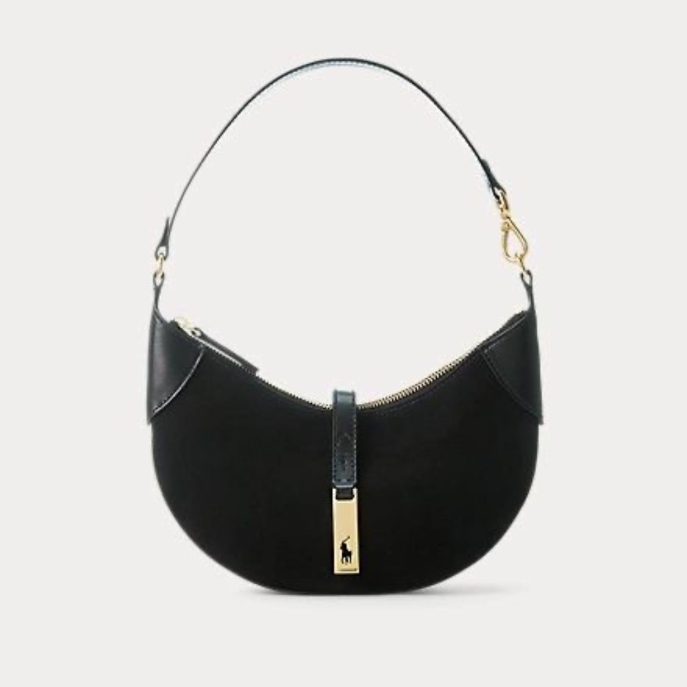 NWOT RALPH LAUREN ID saddle bag black suede gold hardware + bear key charm - Picture 2 of 10